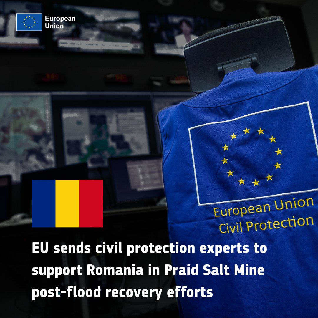 EU Civil Protection & Humanitarian Aid ๐ช๐บ (@eu_echo) on Twitter photo After severe flooding hit Romaniaโs Praid Salt Mine, ๐ท๐ด activated the #EUCivilProtection Mechanism.
A team of 8 experts from ๐ฉ๐ช๐ญ๐บ๐ณ๐ฑ๐ช๐ธ will be deployed to assess the damage on site.
The ERCC remains in close contact with Romanian authorities.
Read more: europa.eu/!fvYbvJ After severe flooding hit Romaniaโs Praid Salt Mine, ๐ท๐ด activated the #EUCivilProtection Mechanism.
A team of 8 experts from ๐ฉ๐ช๐ญ๐บ๐ณ๐ฑ๐ช๐ธ will be deployed to assess the damage on site.
The ERCC remains in close contact with Romanian authorities.
Read more: europa.eu/!fvYbvJ