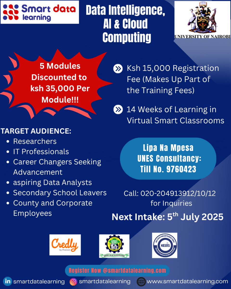 UNESLIMITED's tweet photo. Transform your career in just 14 weeks!  Dive into Data Intel, AI, &amp; Cloud Computing with our virtual Smart Classroom program. Learn from UON/UNES &amp; Smart Data Analytics USA experts.🔗 Register now: https://t.co/NSEhCCUMVo  #DataIntel #AI #CloudComputing #TechTraining https://t.co/KnG3vaIT1z