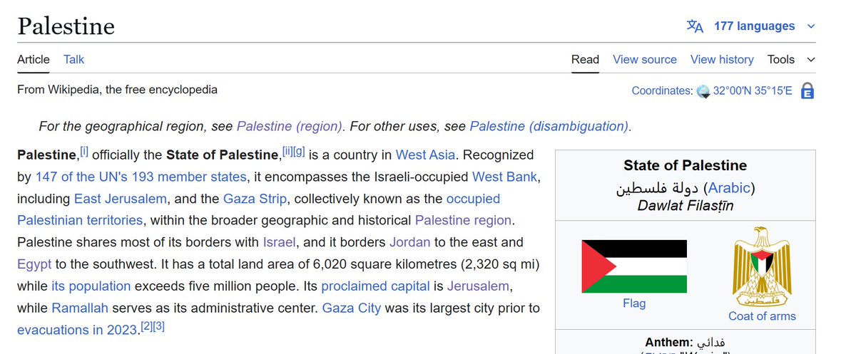Something is deeply rotten on Wikipedia

The Palestine article exemplifies how half-truths are whole lies.
It portrays Palestine as a country, ignoring its quasi-state status, limited autonomy, and absence of historical statehood.

This isn’t just bias. It’s information warfare.