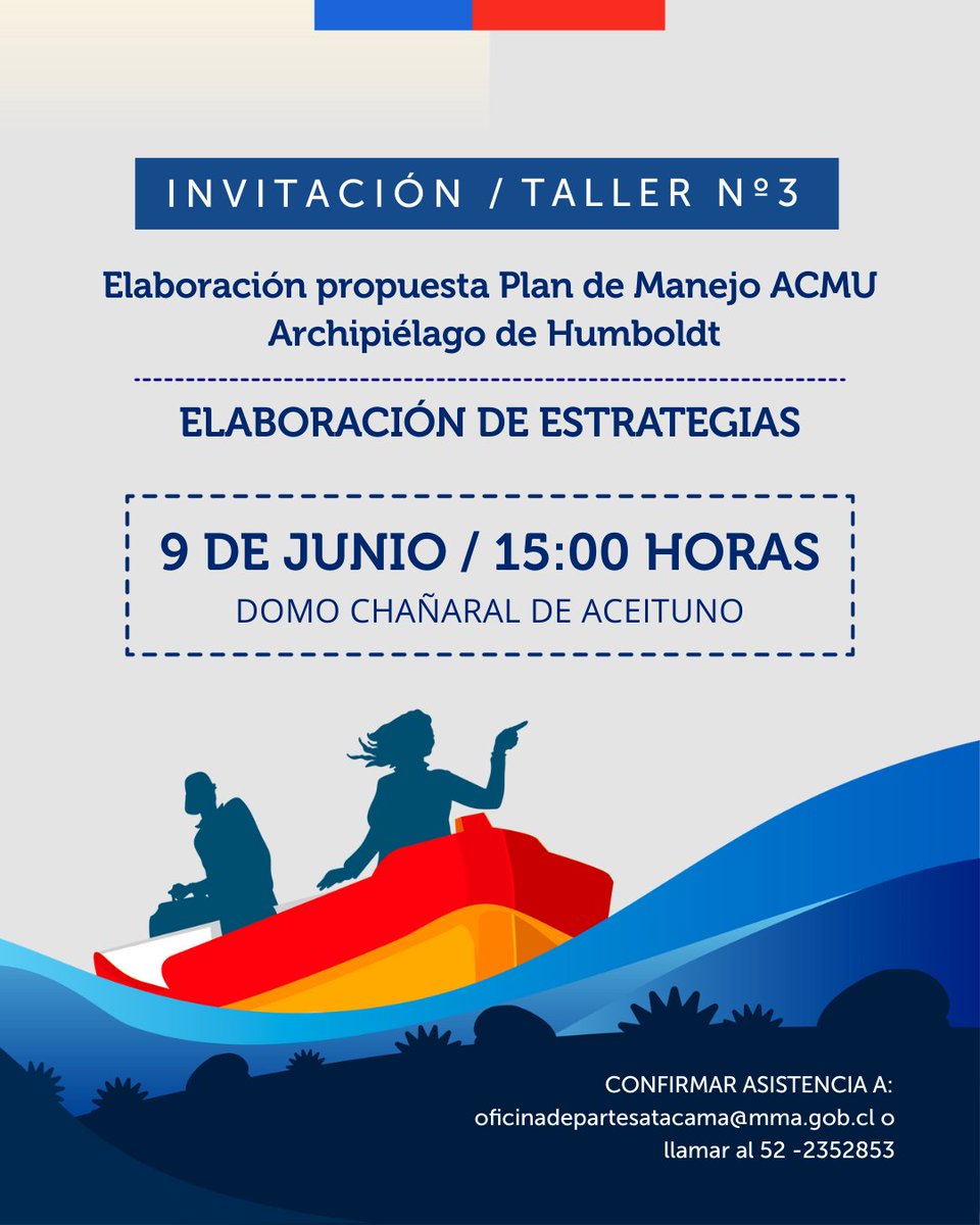 MMAAtacama's tweet image. SEREMI @MMAAtacama Natalia Penroz invita a participar a los habitantes de Carrizalillo y Chañaral de Aceituno al 3° taller Elaboración del Plan de Manejo del ACMU Archipiélago de Humboldt, en definición de las Estrategias
📆 09 junio
⏰15:00 horas
  Domo de Chañaral de Aceituno.