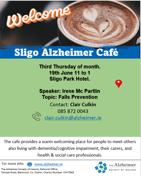 MarinaDevaney's tweet photo. Join us for the next Sligo Alzheimer Cafe on the 19th of June ☕ @alzheimersocirl @EngagingDemIrl https://t.co/OyMfXMYl0y