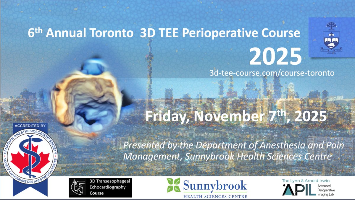 📢 Big news! The 6th Annual Toronto 3D TEE Perioperative Course is officially CAS-accredited as a MOC Section 3 Self-Assessment Program 🇨🇦

📅 Nov 7, 2025
📍 Sunnybrook, Toronto
🎓 Claim up to 13.3 CME hours
🖥 Hands-on 3D TEE on GE &amp; Philips
🔗 3d-tee-course.com/course-toronto
#3DTEE