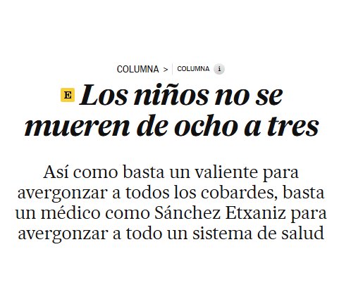 UsuariosanidadMurcia (@usuariosanidadm) on Twitter photo Gracias <a href="/sergiodelmolino/">Sergio del Molino</a> ! “Son un tesoro nacional invisible que no pide aplausos. Les basta con que cesen las zancadillas y los gestores comprendan que los niños no agonizan y mueren de ocho a tres de lunes a viernes" <a href="/Ped_Pal/">PEDPAL</a> <a href="/secpal_/">SECPAL_CPaliativos</a>
elpais.com/opinion/2025-0… Gracias <a href="/sergiodelmolino/">Sergio del Molino</a> ! “Son un tesoro nacional invisible que no pide aplausos. Les basta con que cesen las zancadillas y los gestores comprendan que los niños no agonizan y mueren de ocho a tres de lunes a viernes" <a href="/Ped_Pal/">PEDPAL</a> <a href="/secpal_/">SECPAL_CPaliativos</a>
elpais.com/opinion/2025-0…
