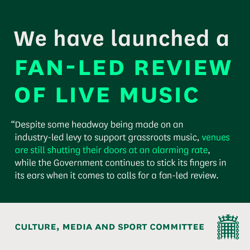 CommonsCMS's tweet photo. "It’s time to put the power in the hands of those who truly understand and love live and electronic music"

We've launched a fan-led review 🎵

The review will be chaired by @KevinBrennanMP and will encompass all aspects of live and electronic music.

Read more 👇