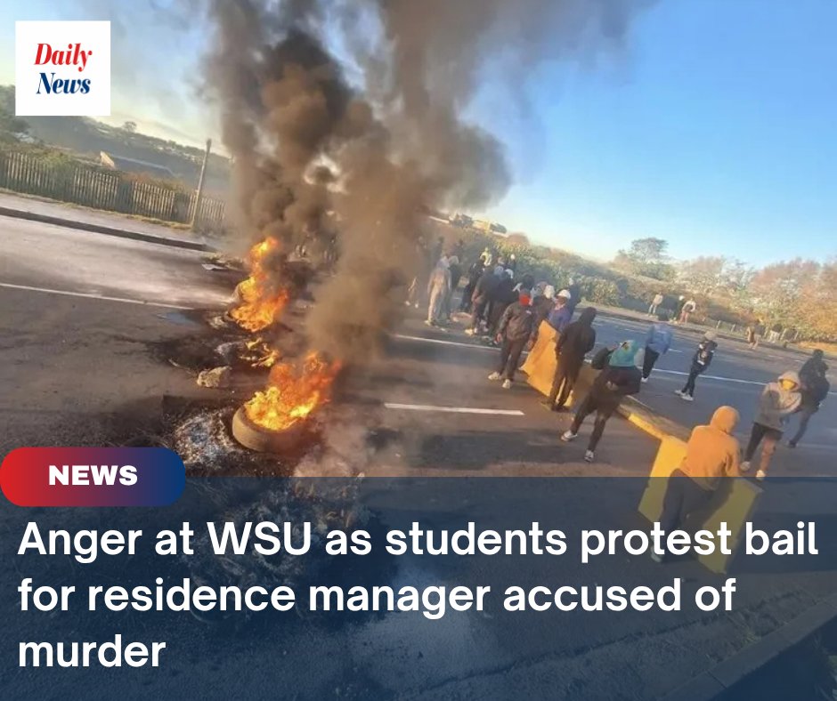 DailyNewsSA's tweet image. 🚨 Breaking: Protests erupt at Walter Sisulu University over bail granted to residence manager accused of murdering student Sisonke Mbolekwa. Clashes with police led to three arrests.
Read more: iol.co.za/news/crime-and…
#WSU #StudentProtests #SouthAfrican #easterncape