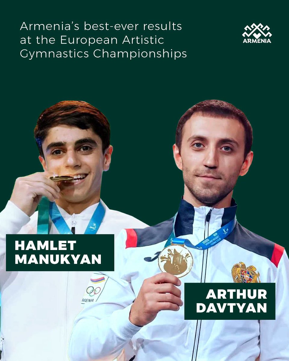 💪🏽#Armenia’s national gymnastics team delivered historic performance at 2025 European Artistic Gymnastics Championships in Leipzig, Germany, marking Armenia’s best-ever result.

🥇Artur Davtyan, triple European champion
🥇Hamlet Manukyan
🥈Mamikon Khachatryan
🥉Artur Avetisyan