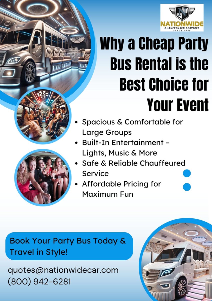 nationwidecar20's tweet image. Why a Cheap Party Bus Rental is the Best Choice for Your Event. For nationwide service and great rates, call or text (800) 942-6281 to book your party bus today!
#PartyBusRentals #PartyBusRental #PartyBusNearMe #PartyBusesNearMe #PartyBusRentalNearMe #CheapPartyBusRentalsNearMe