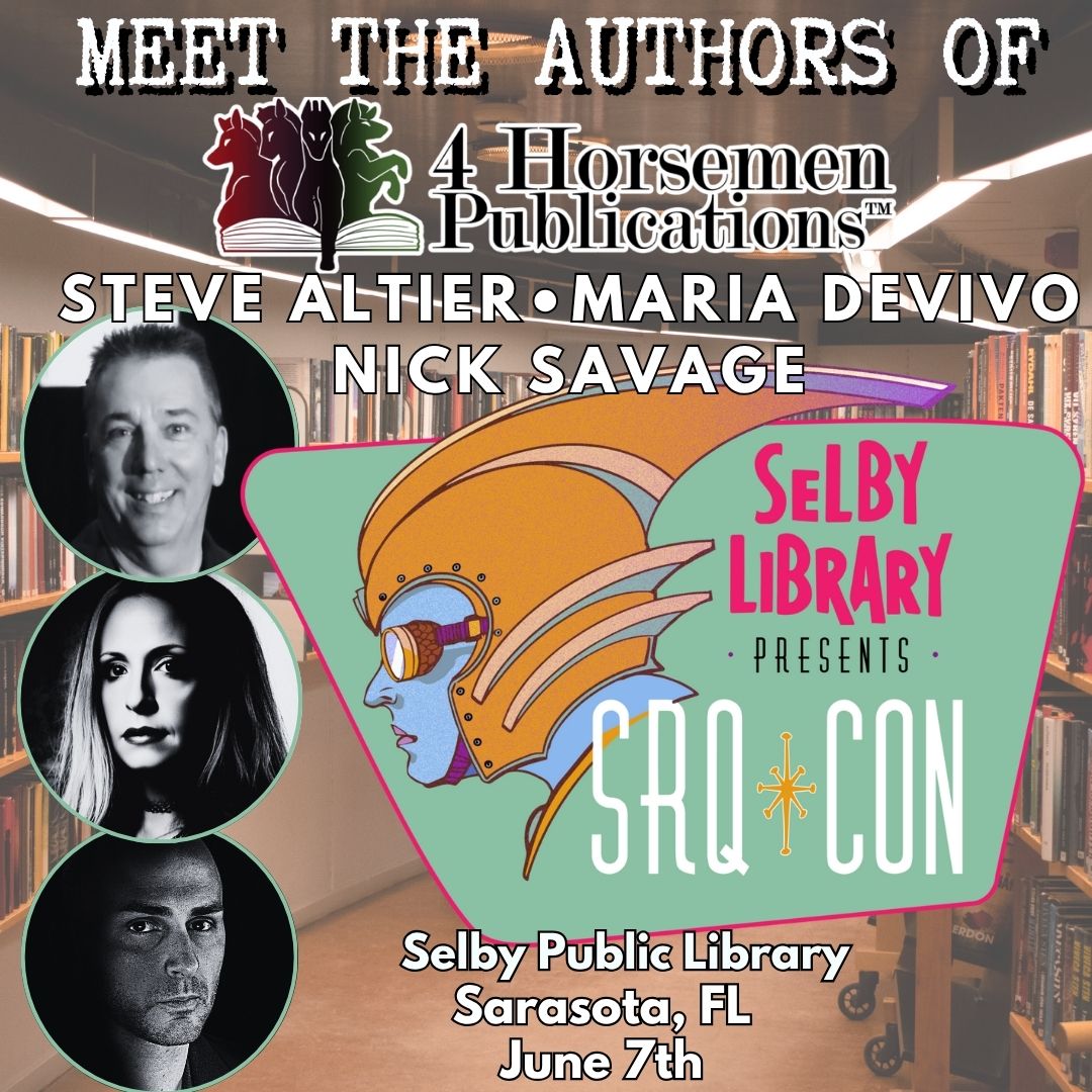 Join me this weekend at the Selby Library in Sarasota for a fun-filled book signing event!
I'll be alongside fellow 4 Horsemen Authors Nick Savage and Maria Devivo. Come say hi, play games, and dive into the worlds we've created. This is one signing event you won’t want to miss!