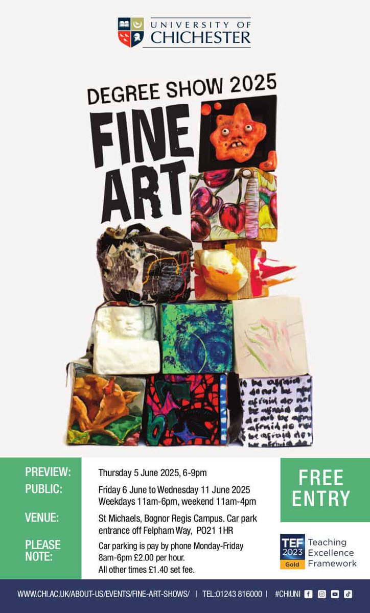 University of Chichester Press Office (@chiunipress) on Twitter photo It's nearly time for our graduating <a href="/chiuni/">University of Chichester</a> Fine Arts students to showcase their work 🎨
Their Degree Show runs from Fri 6- Weds 11 June at our Bognor campus, or catch highlights <a href="/oxmarket_/">Oxmarket Contemporary</a> later this month!
chi.ac.uk/news/chicheste… It's nearly time for our graduating <a href="/chiuni/">University of Chichester</a> Fine Arts students to showcase their work 🎨
Their Degree Show runs from Fri 6- Weds 11 June at our Bognor campus, or catch highlights <a href="/oxmarket_/">Oxmarket Contemporary</a> later this month!
chi.ac.uk/news/chicheste…