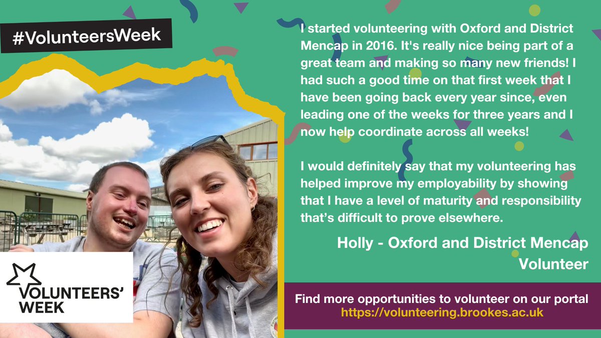 "It's really nice being part of a great team and making so many new friends!" - Holly, volunteer at Oxford and District Mencap. Volunteering is a great way to combat feelings of loneliness and build connections with like-minded people #VolunteersWeek #BrookesVolunteers