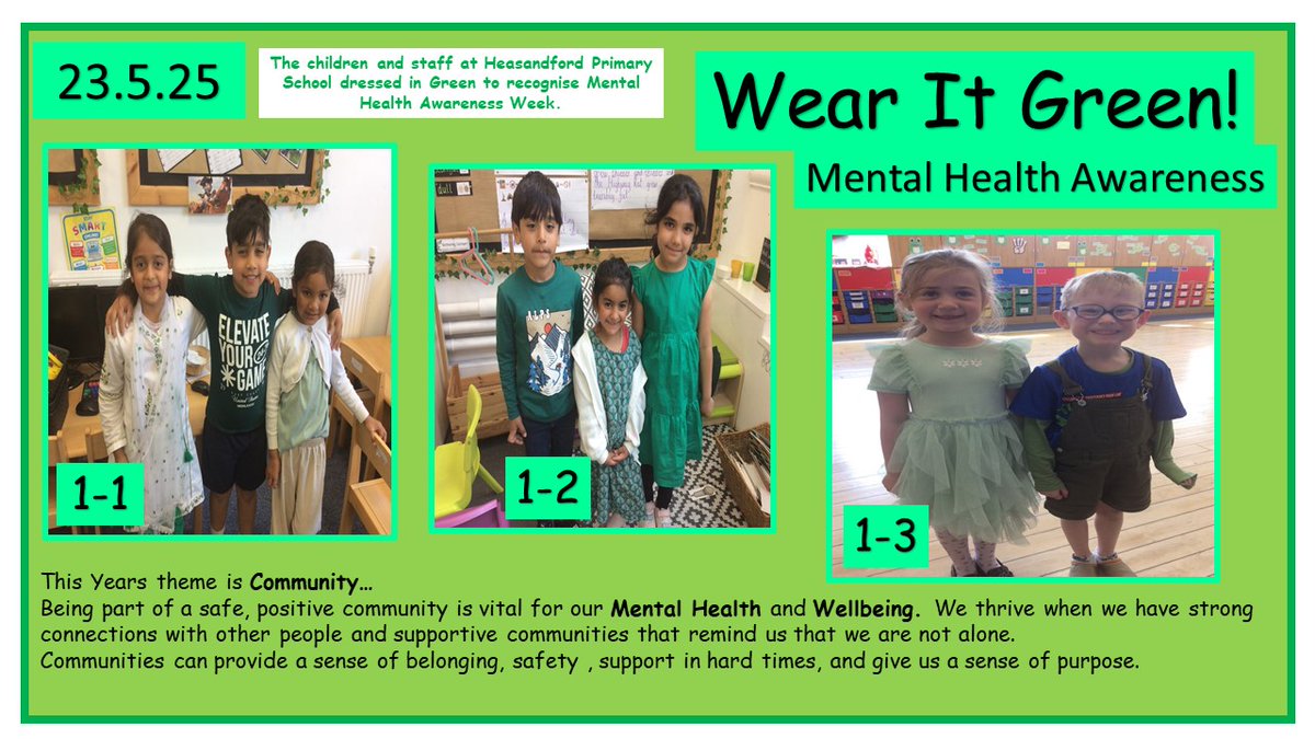 The children and staff at Heasandford Primary School dressed in green to recognise Mental Health Awareness Week.