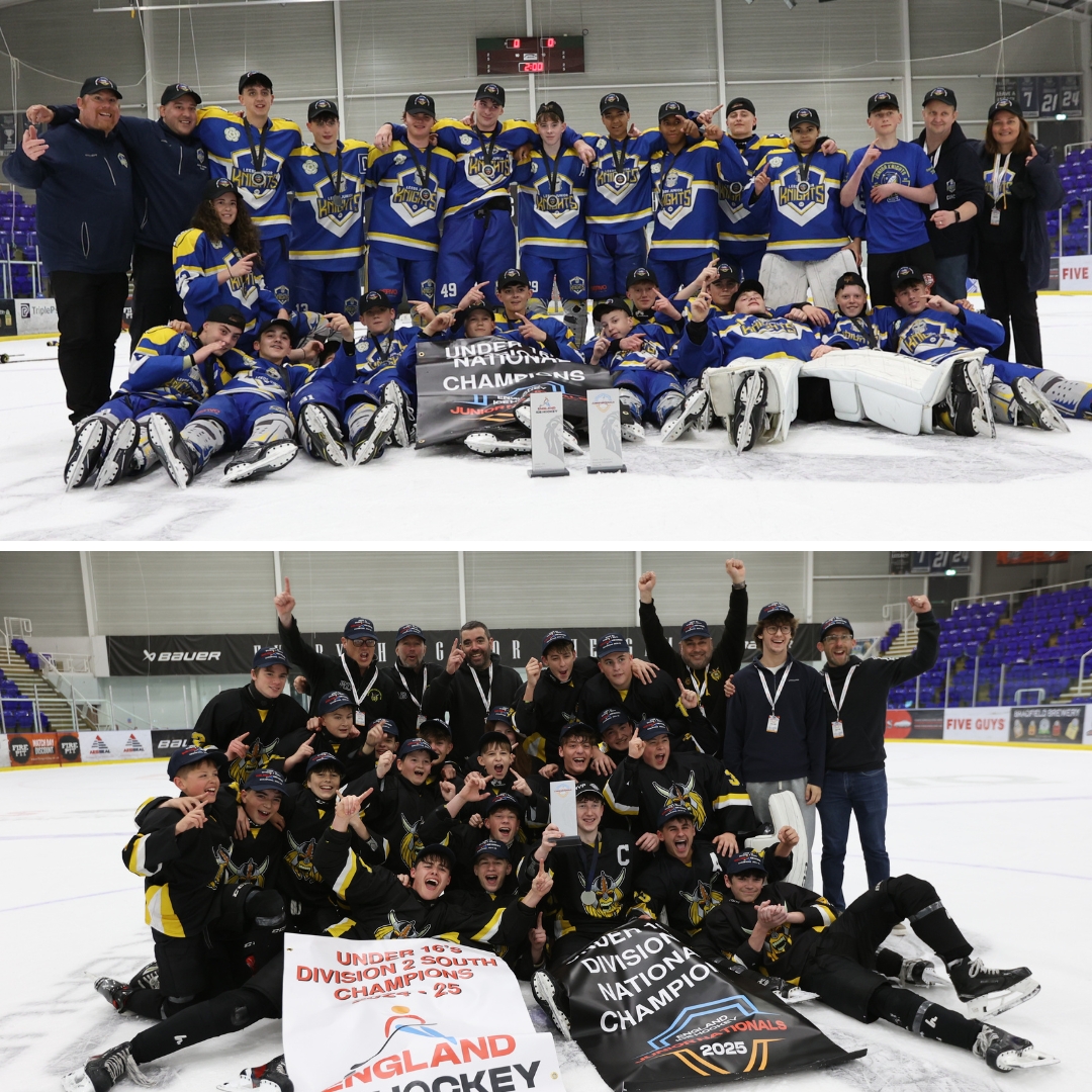 <a href="/ice_sheffield/">iceSheffield</a> <a href="/SheffAcademy/">Sheffield Ice Hockey Academy</a> <a href="/StreathamIce/">STREATHAM Youth Ice Hockey Club</a> <a href="/LeedsJrKnights/">Leeds Junior Knights</a> <a href="/Kingston_Sharks/">Kingston Ice Hockey Club</a> Under 16s -

▪️Div 1 North: Leeds Junior Knights
▪️ Div 1 South: <a href="/haringey_hounds/">Haringey Hounds</a>

Div 1 national champions: Leeds Junior Knights

▪️Div 2 North: <a href="/WidnesWildAcad/">WidnesWildAcademy</a>
▪️Div 2 South: <a href="/mk_storm_jihc/">MK Storm Junior Ice Hockey Team</a>

Div 2 national champions: MK Storm

🧵 [4/5]