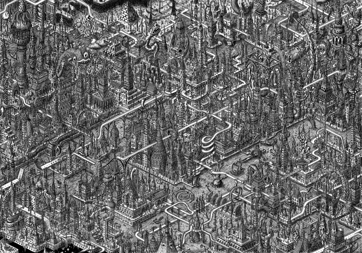 Rubentopia1's tweet image. This is your brain

Inner kingdom
100x70 ink
part of 3 drawings that form 1 large cityscape together
#illustration #isometric #architecture #art
