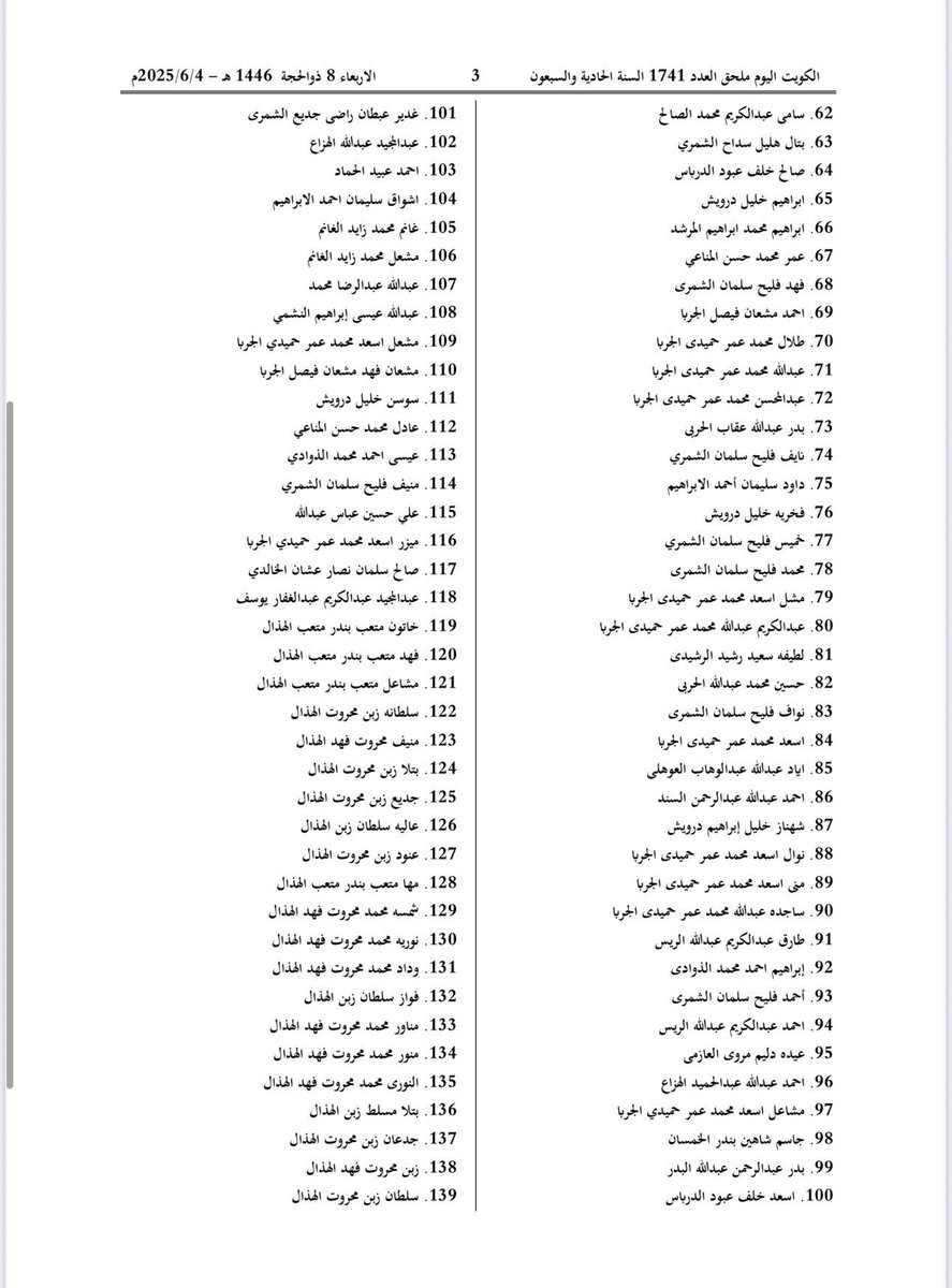 في الكويت مجزرة سحب الجناسي طالت هذه المرة شيوخ عشائر عربية سنيه عريقة!!!
قل لي إلى اين المسير النهائي في موقعة ذات الجناسي الكويتية؟
بصراحة يعجز المرء عن التفسير؟
ننتظر ونرى لعل الأمور تتوضح لاحقاً؟