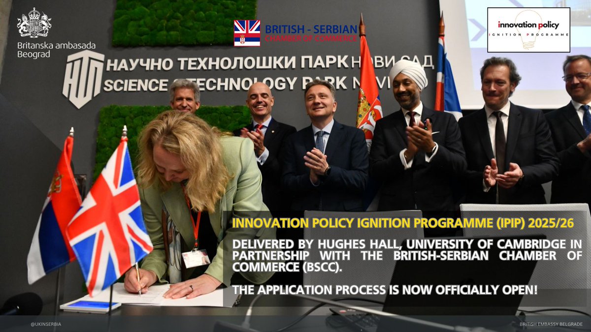 📢Na 🇬🇧🇷🇸 #tech konferenciji u #NoviSad predstavljen je novi program The Innovation Policy Ignition Programme (IPIP), koji u partnerstvu realizuju <a href="/Hughes_Hall/">Hughes Hall</a> Cambridge i Britansko-srpska privredna komora.

❗️Konkurs je otvoren do 30.juna

👉🏻Detaljnije: britserbcham.com/en/application…