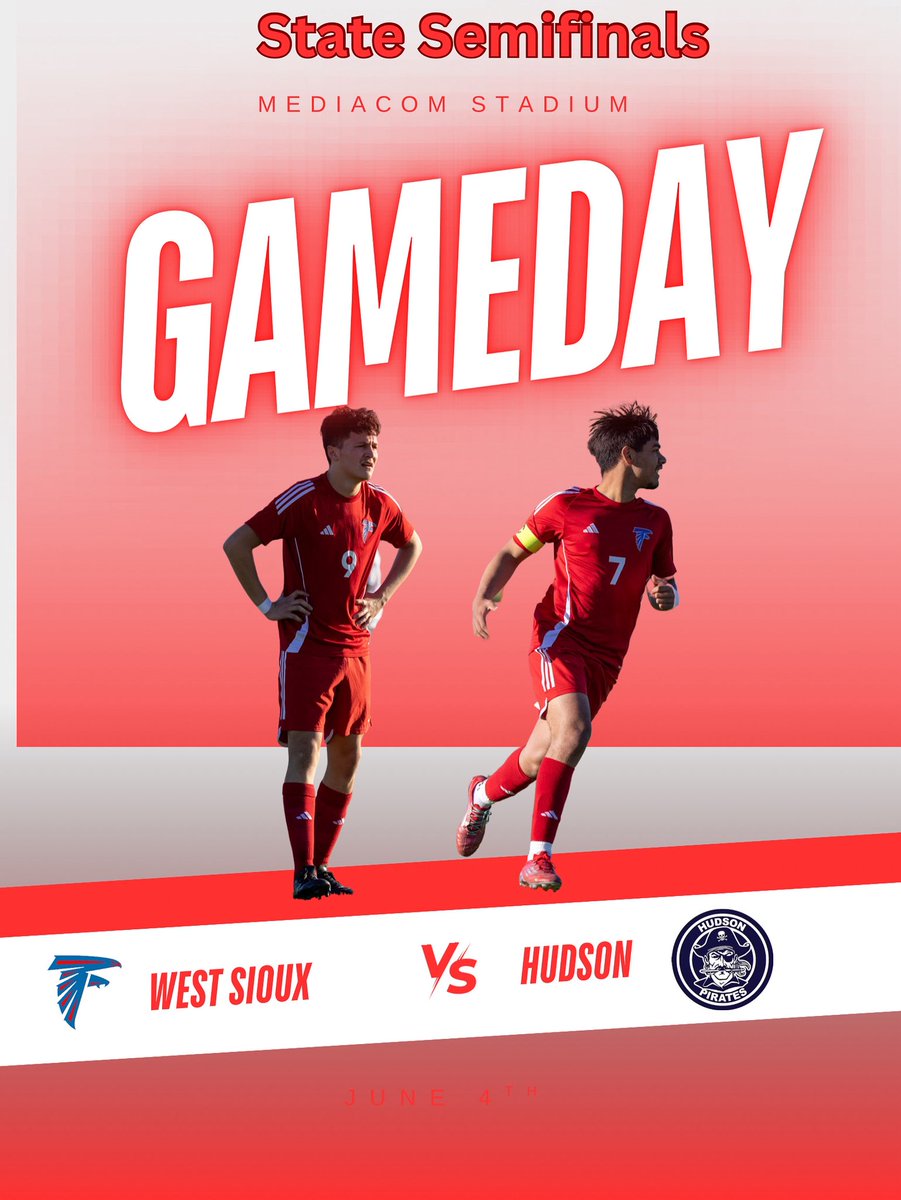 GAMEDAYYY!!!!
Your Falcons play Hudson today at 2:30 in Mediacom Stadium for a chance to go to the state final.
Come make the drive and support your boys!