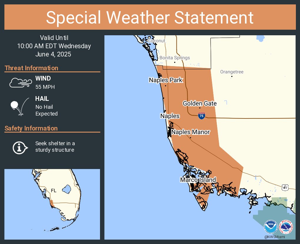 A special weather statement has been issued for Golden Gate FL, Naples FL and  Marco Island FL until 10:00 AM EDT