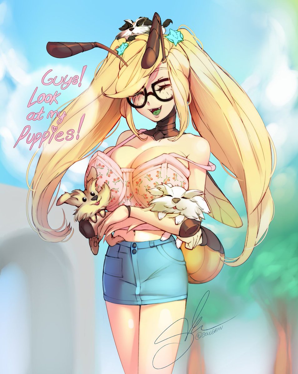 casual waifu girls with puppies