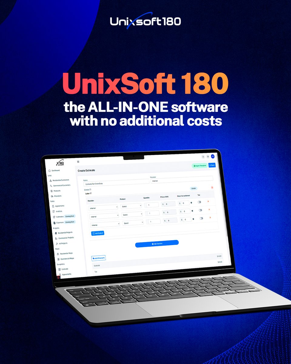 unixsoft180's tweet image. Everything you need—zero hidden fees. Manage clients, quotes, and signatures in one place with Unixsoft 180. Pay once. Use it all.

#AllInOneCRM #NoHiddenCosts #RoofingSoftware #ClientManagement #Unixsoft180