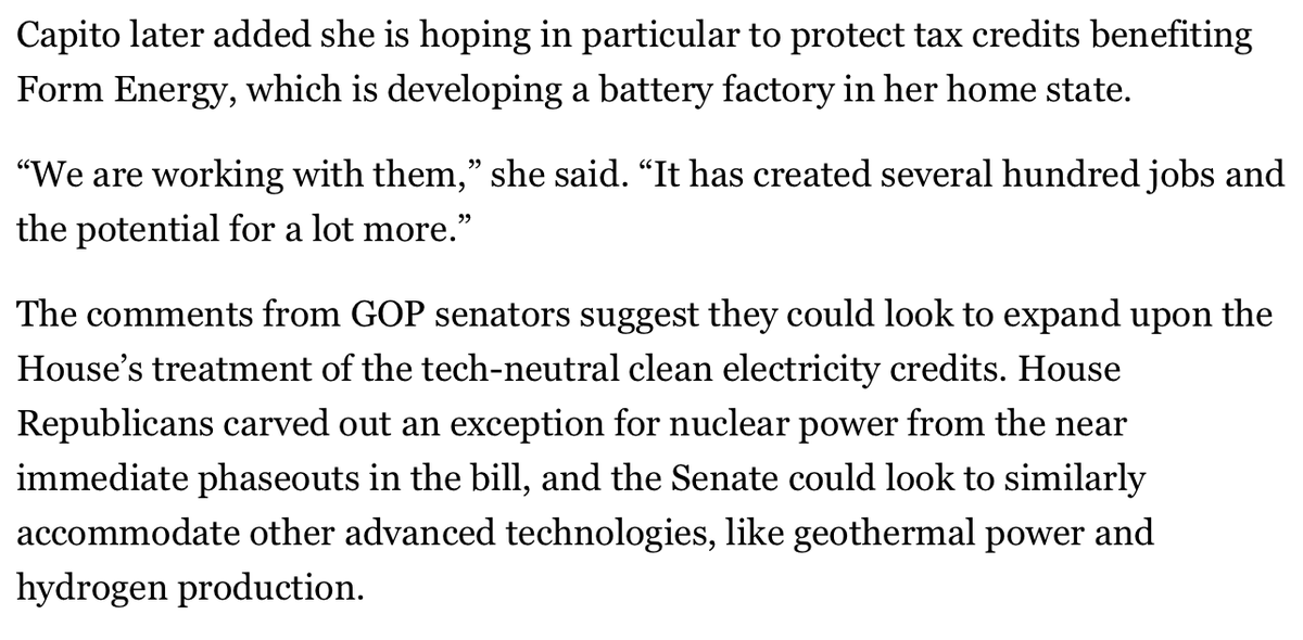 Joshua Siegel (@siegelscribe) on Twitter photo ME this am: Senate GOP prioritizes IRA credits for "baseload" energy sources, while few are publicly defending wind and solar. Interestingly, EPW Chair Capito tells us she's looking to protect credits boosting Form Energy's big battery project in her state. W <a href="/kelseytam/">Kelsey Tamborrino</a> ME this am: Senate GOP prioritizes IRA credits for "baseload" energy sources, while few are publicly defending wind and solar. Interestingly, EPW Chair Capito tells us she's looking to protect credits boosting Form Energy's big battery project in her state. W <a href="/kelseytam/">Kelsey Tamborrino</a>