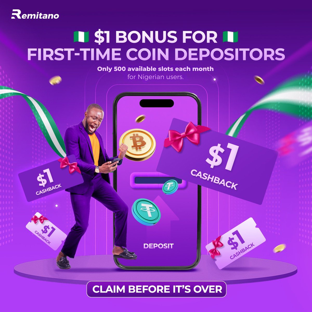 ⏳ Only 500 slots/month!

New to Remitano? Make your first $250+ coin deposit and get $1 cashback.

🎁 Nigerians only

🏁 First-time depositors

🕐 Bonus drops on the 5th

Hurry—slots fill fast! 👉 remita.no/coin-deposit-q…

#RemitanoExperience