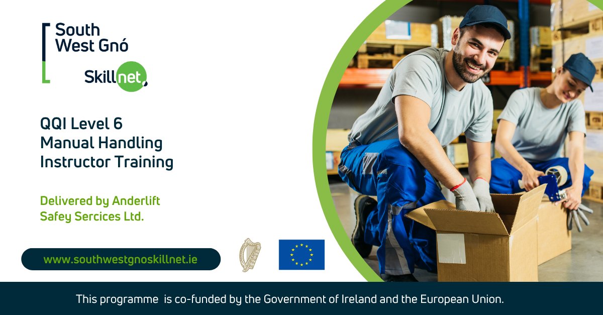 📢 Become a QQI Level 6 Manual Handling Instructor
📍 Killarney | July/Aug 2025 (Dates TBC)
🎓 5-day course with Anderlift Safety Services
💶 Funding available via SWG Skillnet
Co-funded by the Govt of Ireland &amp; the EU 🇪🇺

🔗 southwestgnoskillnet.ie 
#EUinMyRegion