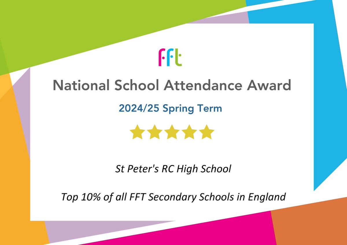 StPetersUK's tweet image. ๐ TOP 10 IN ENGLAND FOR ATTENDANCE! ๐ฅ
Weโre proud to be named one of the Top 10 schools in England for attendance again this year!
๐ Huge thanks to our incredible students, dedicated staff, and supportive parents. Your commitment makes this possible every single day.