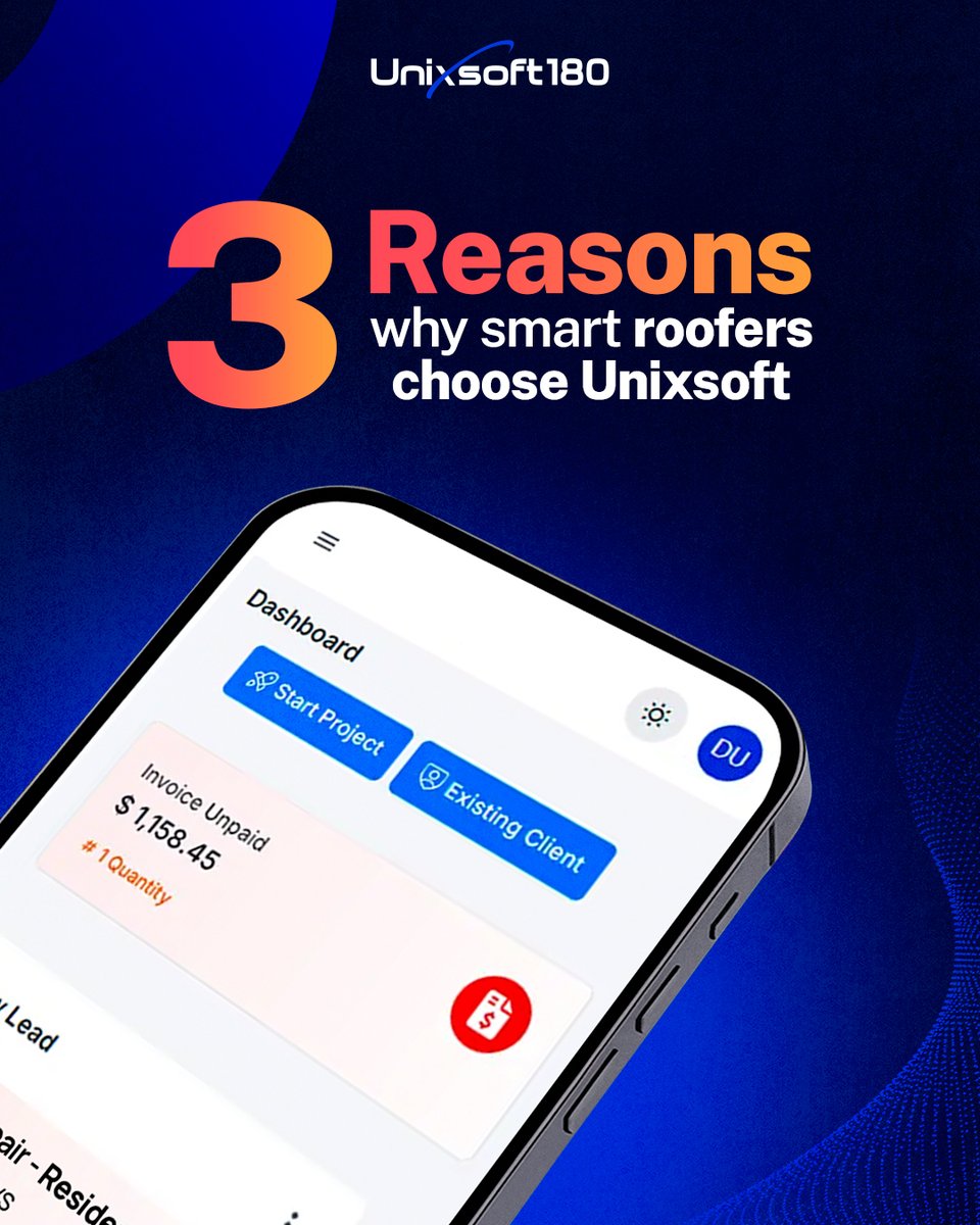 unixsoft180's tweet image. Discover why Unixsoft 180 is the smartest CRM for roofing SMBs: seamless communication, automated payments, and no hidden fees—all in one easy solution. Ready to upgrade?

#RoofingCRM #SmartBusiness #AutomatedPayments #NoHiddenFees #Unixsoft180