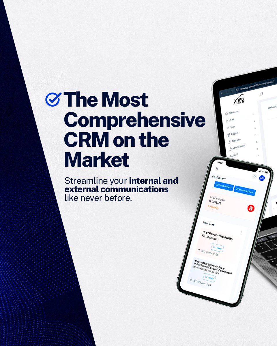 unixsoft180's tweet image. Discover why Unixsoft 180 is the smartest CRM for roofing SMBs: seamless communication, automated payments, and no hidden fees—all in one easy solution. Ready to upgrade?

#RoofingCRM #SmartBusiness #AutomatedPayments #NoHiddenFees #Unixsoft180
