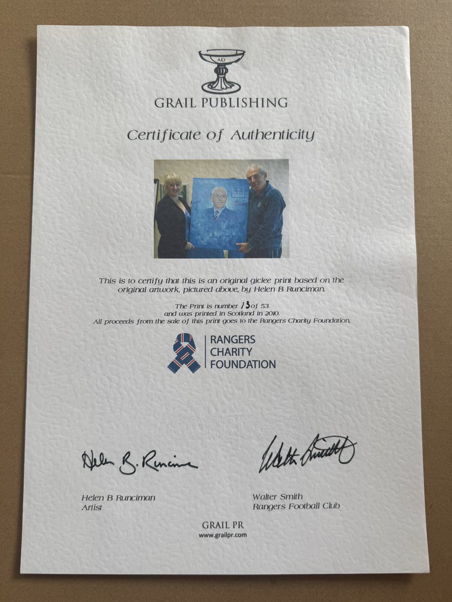 Having to move stuff on due to space, anyone interested in any of these drop me a message. 

Limited Walter Smith print produced by Rangers Charity Foundation. Print number 13 of 53. Certificate of Authenticity.