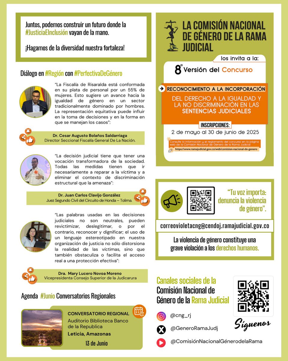 #BoletínDeGénero | Cultura del cuidado, diálogos regionales, diversidad, tips sobre el 8° Concurso de Sentencias de Género y decisiones con #EnfoqueDiferencial. Todo sobre equidad e inclusión en la edición de #Junio de la #RamaJudicial 

qrco.de/bg33E2