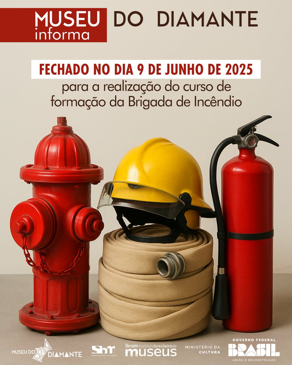 DiamanteMuseu's tweet image. 🔔 Informamos que não haverá atendimento ao público na próxima segunda-feira, dia 9 de junho de 2025, em razão da realização do curso de formação da Brigada de Incêndio dos funcionários do Museu do Diamante e do IPHAN na Casa de Chica da Silva.
#brigadista #gestãoderiscos