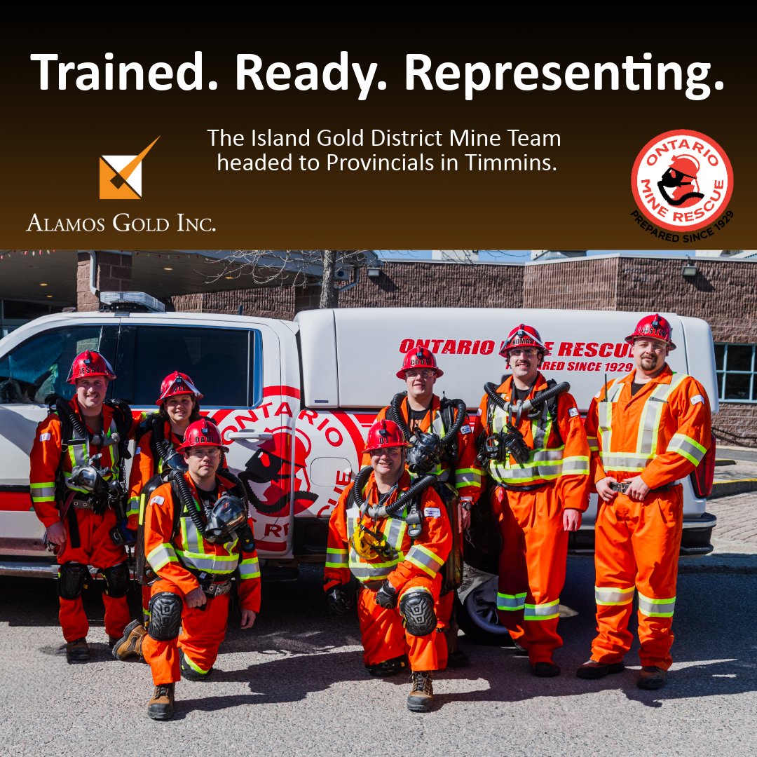 Our Island Gold District Mine Rescue Team is in Timmins for the 2025 Provincial Competition! Proud to have these safety leaders represent Alamos on the big stage. Go team — show the province what you’re made of! 💪#MineRescue #IslandGoldDistrict #AlamosGold #Timmins2025