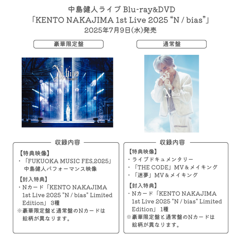 収録内容解禁】 📀7/9発売 中島健人ソロライブ「KENTO NAKAJIMA 1st