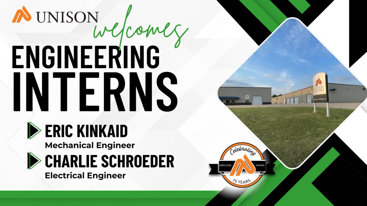 Unison offers valuable hands-on experience with our engineering team, helping students build the skills needed for a successful engineering career. 
Welcome, Eric &amp; Charlie!
  
#UnisonInterns2025 #InvestInTalent #BuildingFutureLeaders