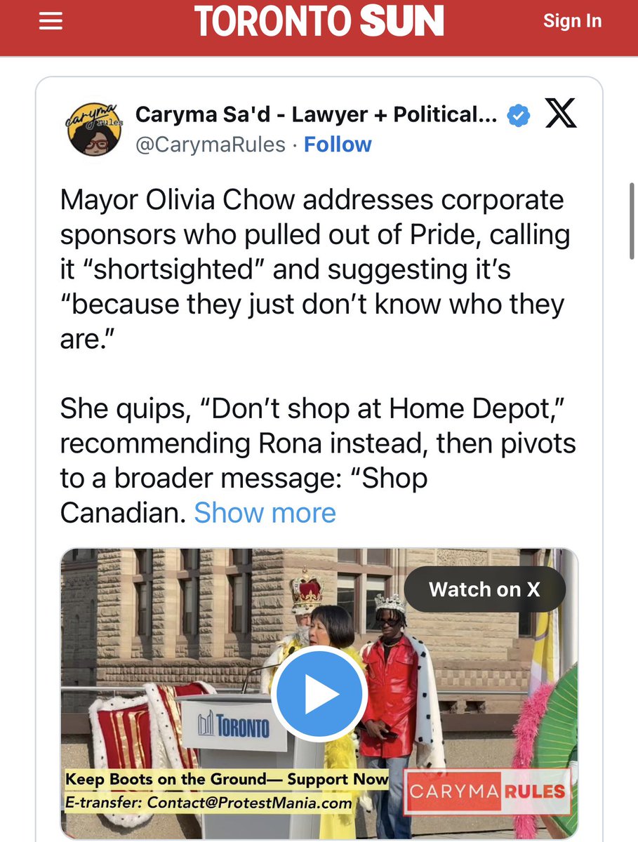 Ironically, Home Depot still takes part in Pride events across Canada and had expressed interest in future collaborations with Toronto Pride—though that now seems unlikely after the public thrashing.

#cdnpoli #Toronto #ProtestMania
