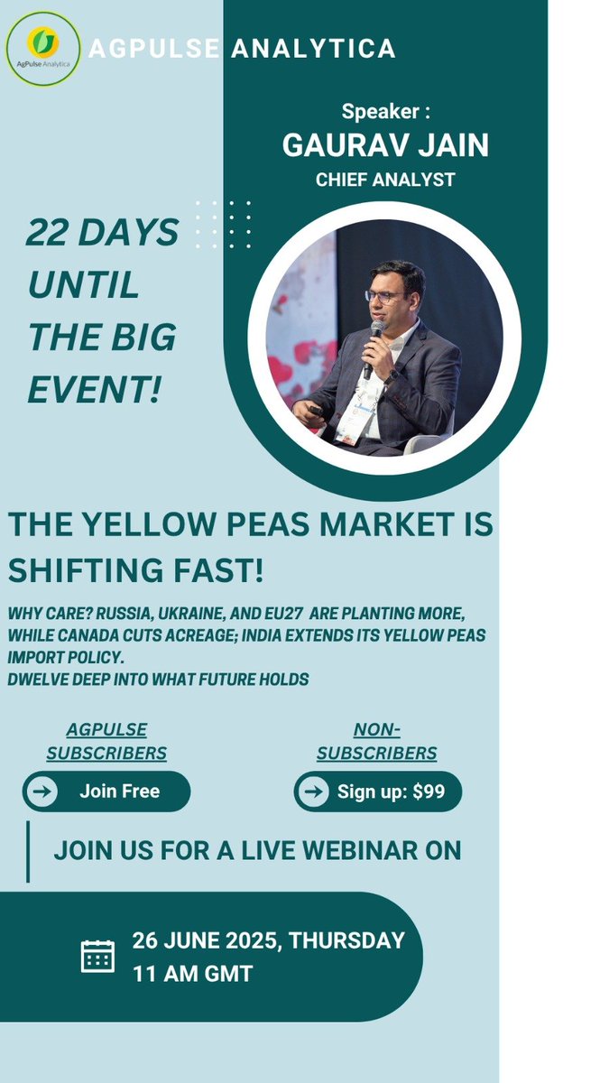 Topic: Yellow Peas - Global Outlook: Navigating the Next Big Agri-Market Shift

Date: 26th June 2025Time: 11:00 AM GMT

Registeration link for Non-Subscribers: razorpay.com/payment-link/p…