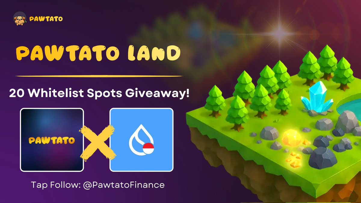 🚨 GIVEAWAY ALERT 🚨

In partnership with <a href="/PawtatoFinance/">Pawtato Finance | Sui</a> we’re excited to giveaway 20 Whitelist Spot for their upcoming mint  Pawtato Land.

To qualify:

- Follow <a href="/SuiNetwork_id/">Sui Indonesia 🇮🇩</a>, <a href="/PawtatoFinance/">Pawtato Finance | Sui</a> and <a href="/richie_binance/">ryuzi.sui 🦭/acc「🦑」</a> 
- Like, Retweet  &amp; tag 2 friends 
- Subscribe