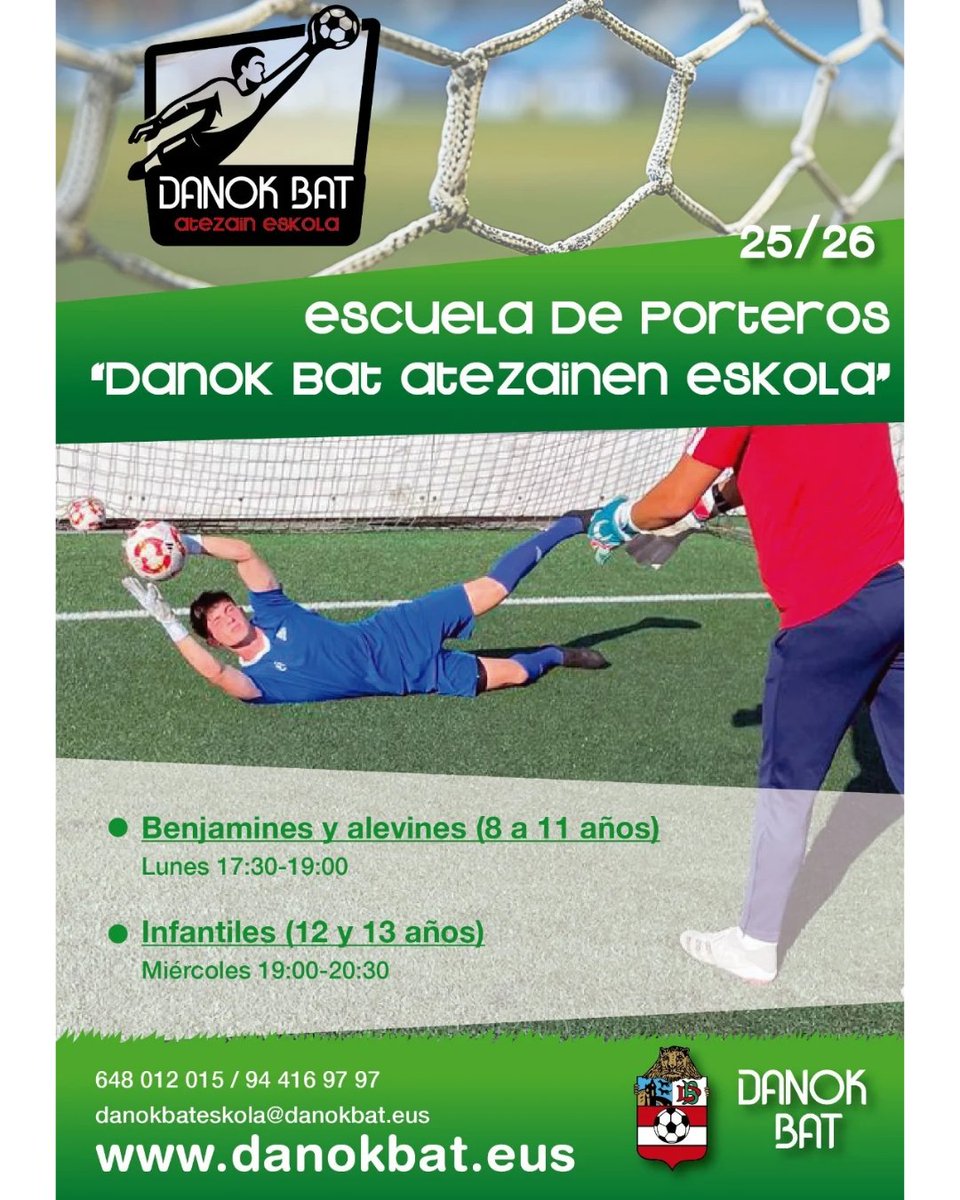 🧤 ¿Quieres mejorar como portero?

❗ Apúntate a la Escuela de Porteros Danok Bat

📌 Metodología del club

1️⃣ Día a la semana

⚽ Entrenadores especialistas

✅ Matrícula abierta

danokbat.eus/escuela-de-por…