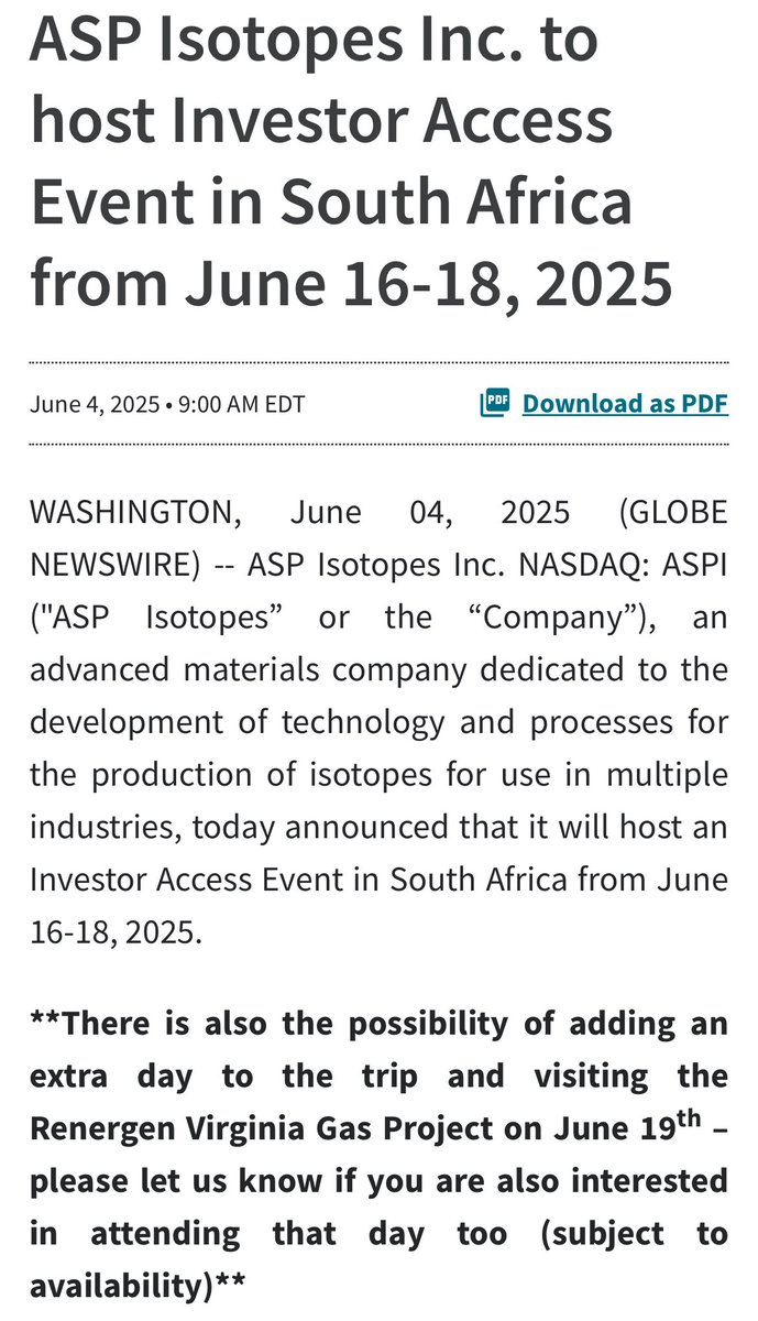 I highly suggest going if you get a chance my trip was very invaluable. Going to South Africa was well worth it for the amount of information you get to intake from the scientists, understanding how PET labs integrates, and truly understanding how the tech can scale. $ASPI