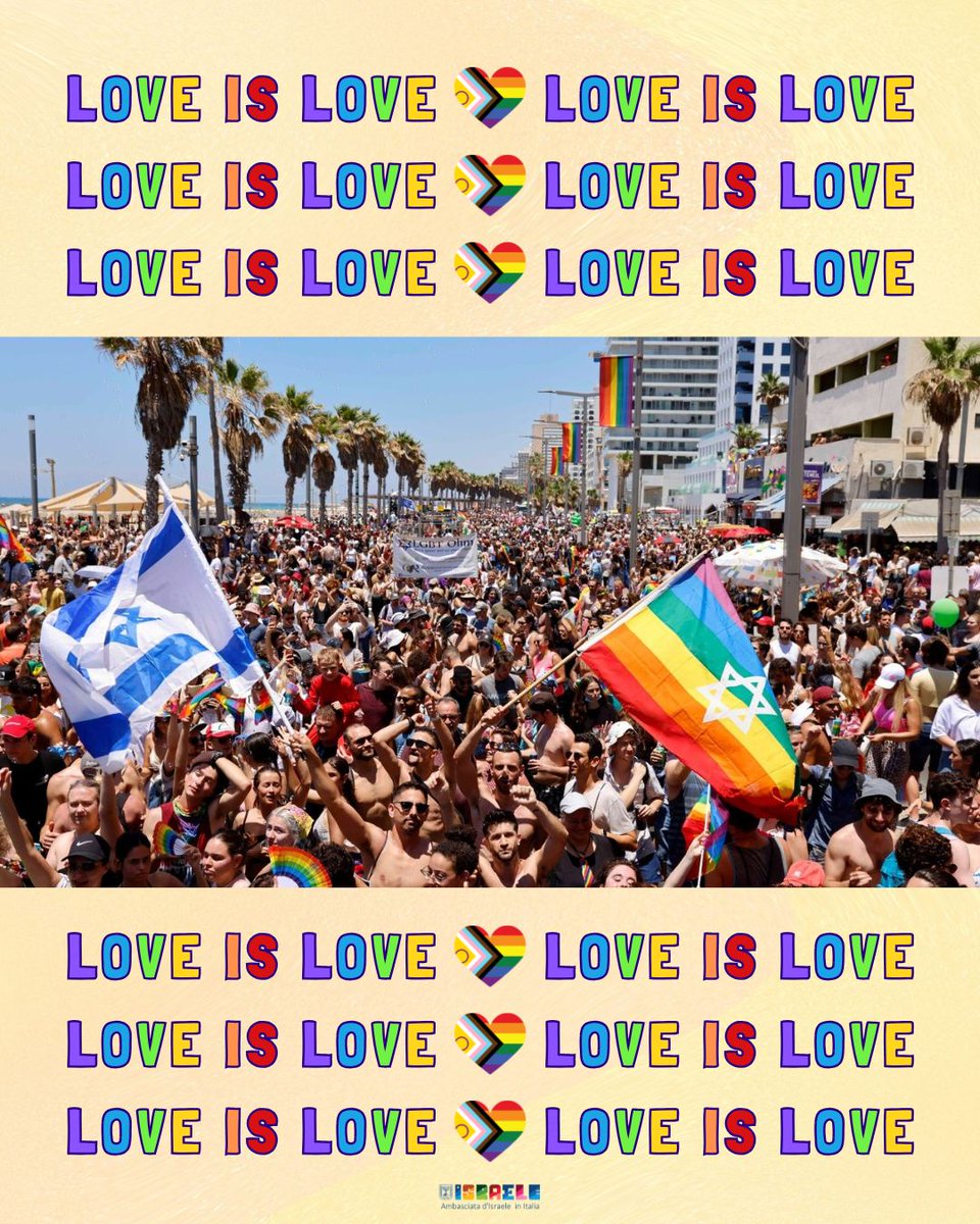 🌈 Buon Pride a tutte, tutti e tutt* !

Dal 9 al 14 Giugno, Tel Aviv si colora di orgoglio, amore e libertà.

Celebriamo l'autenticità, i diritti e la bellezza di essere se stessi, ovunque nel mondo.

🏳️‍🌈Love is Love, sempre! 💜💙💚💛🧡❤️