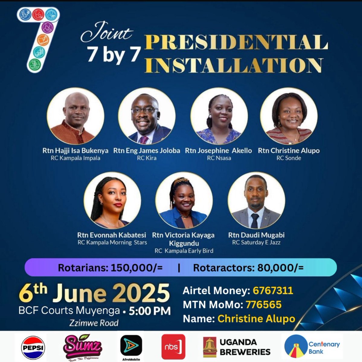 Rotary club of Nsasa (@rcnsasa) on Twitter photo Dear Rotorians, Rotaractors and Friends,
Please make it convenient to attend the joint 7 by 7 Presidential installlation ceremony scheduled on this Friday 6th June 2025, at 5pm, BCF courts Muyenga.<a href="/sumz_snacks/">SUMZ</a> <a href="/crown_beverages/">Crown Beverages Ltd</a> Dear Rotorians, Rotaractors and Friends,
Please make it convenient to attend the joint 7 by 7 Presidential installlation ceremony scheduled on this Friday 6th June 2025, at 5pm, BCF courts Muyenga.<a href="/sumz_snacks/">SUMZ</a> <a href="/crown_beverages/">Crown Beverages Ltd</a>