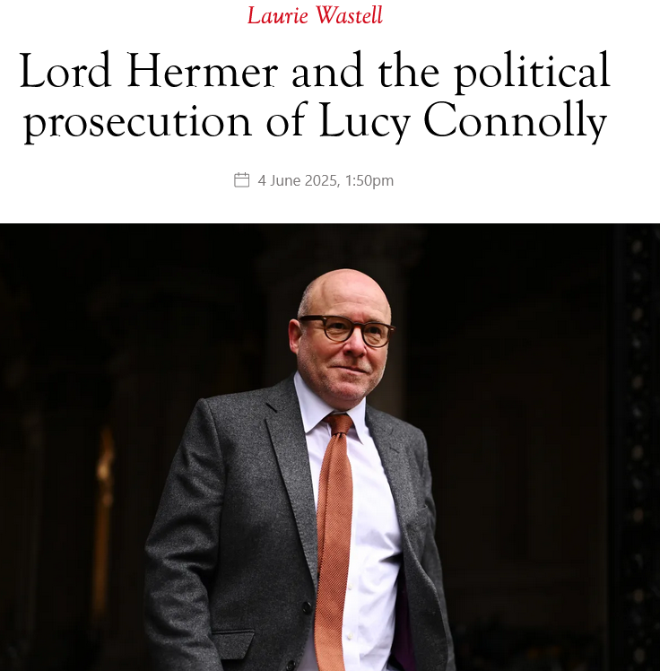 Laurie Wastell (@l_wastell) on Twitter photo “Lucy Connolly is in prison today because Richard Hermer decided that it was in the public interest for her to be prosecuted in the first place. This prosecution was undoubtedly political.”
My latest <a href="/spectator/">The Spectator</a>
(link below) “Lucy Connolly is in prison today because Richard Hermer decided that it was in the public interest for her to be prosecuted in the first place. This prosecution was undoubtedly political.”
My latest <a href="/spectator/">The Spectator</a>
(link below)