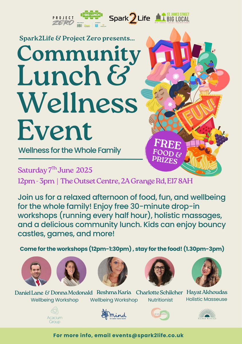 Spark2Life (@spark2l) on Twitter photo ๐ You're Invited! ๐
 Join us for a Community Lunch & Wellness Event on Saturday 7th June 2025, 12โ3pm at The Outset Centre, Walthamstow (E17 8AH).
Enjoy a fun, relaxing afternoon with:
 ๐ฝ๏ธ A free community lunch
 ๐ Holistic massages
 ๐ฏ Family games & bouncy castle 
 ๐๏ธ Free ๐ You're Invited! ๐
 Join us for a Community Lunch & Wellness Event on Saturday 7th June 2025, 12โ3pm at The Outset Centre, Walthamstow (E17 8AH).
Enjoy a fun, relaxing afternoon with:
 ๐ฝ๏ธ A free community lunch
 ๐ Holistic massages
 ๐ฏ Family games & bouncy castle 
 ๐๏ธ Free