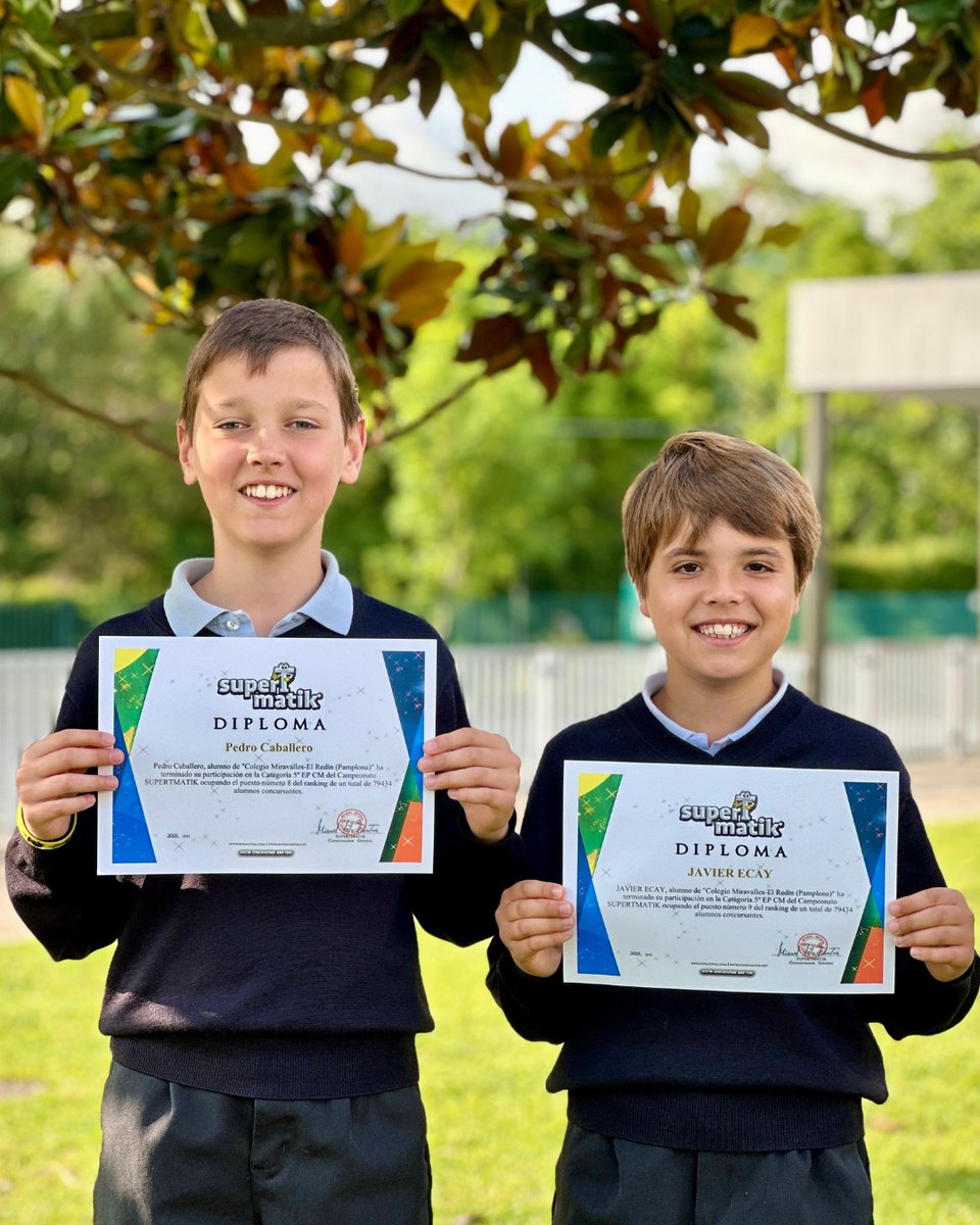 Un año más, los alumnos del colegio han brillado en el Campeonato Internacional de Cálculo Mental SUPERTMATIK.

6º EP: Gonzalo Sánchez, 3º, y David Berechet, 10º de 49.626 alumnos.

2º ESO: Irene García, 5ª de 30.718 

5º EP: Pedro Caballero,  8º y Javier Ecay, 9º de 79.434