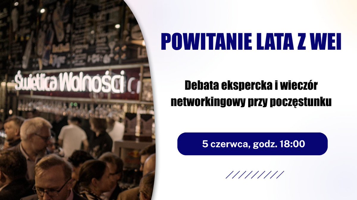 Już jutro (05.06) w Świetlicy Wolności odbędzie się wyjątkowe wydarzenie – powitanie lata z WEI! ☀️ Przewidujemy napoje, przekąski i dużo fascynujących dyskusji!  

🗓️ Data: 5 czerwca (czwartek), godz. 18:00.
📌 Miejsce: ul. Nowy Świat 6/12, Warszawa
ℹ️ Format: Debata przy
