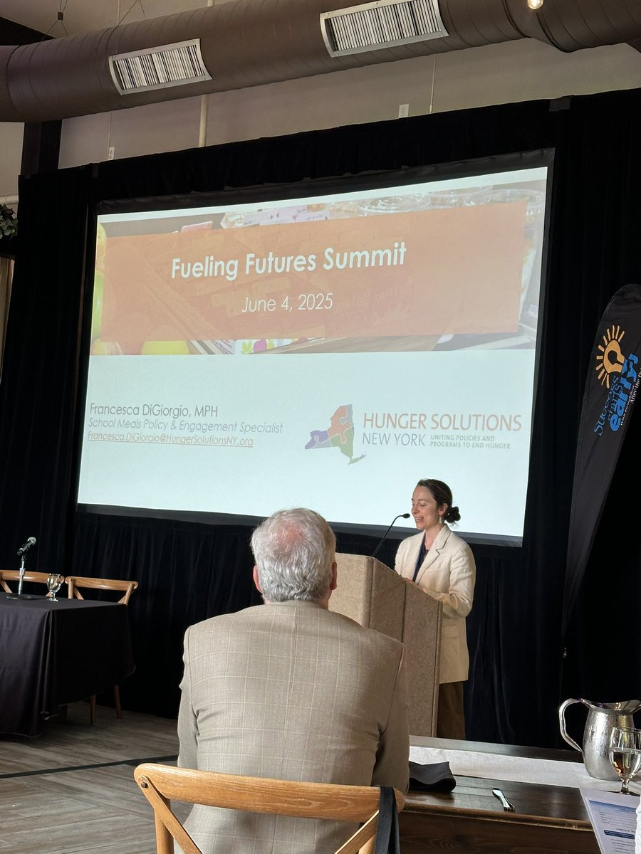 Great to hear from our partner, Francesca, from <a href="/NewYorkHunger/">Hunger Solutions New York</a>, at <a href="/AmericanDairyNE/">American Dairy North East</a> “Fueling Futures” conference. Kicking us off talking about the importance of #schoolbreakfast and NY’s implementation of no-cost school meals for ALL starting in September!