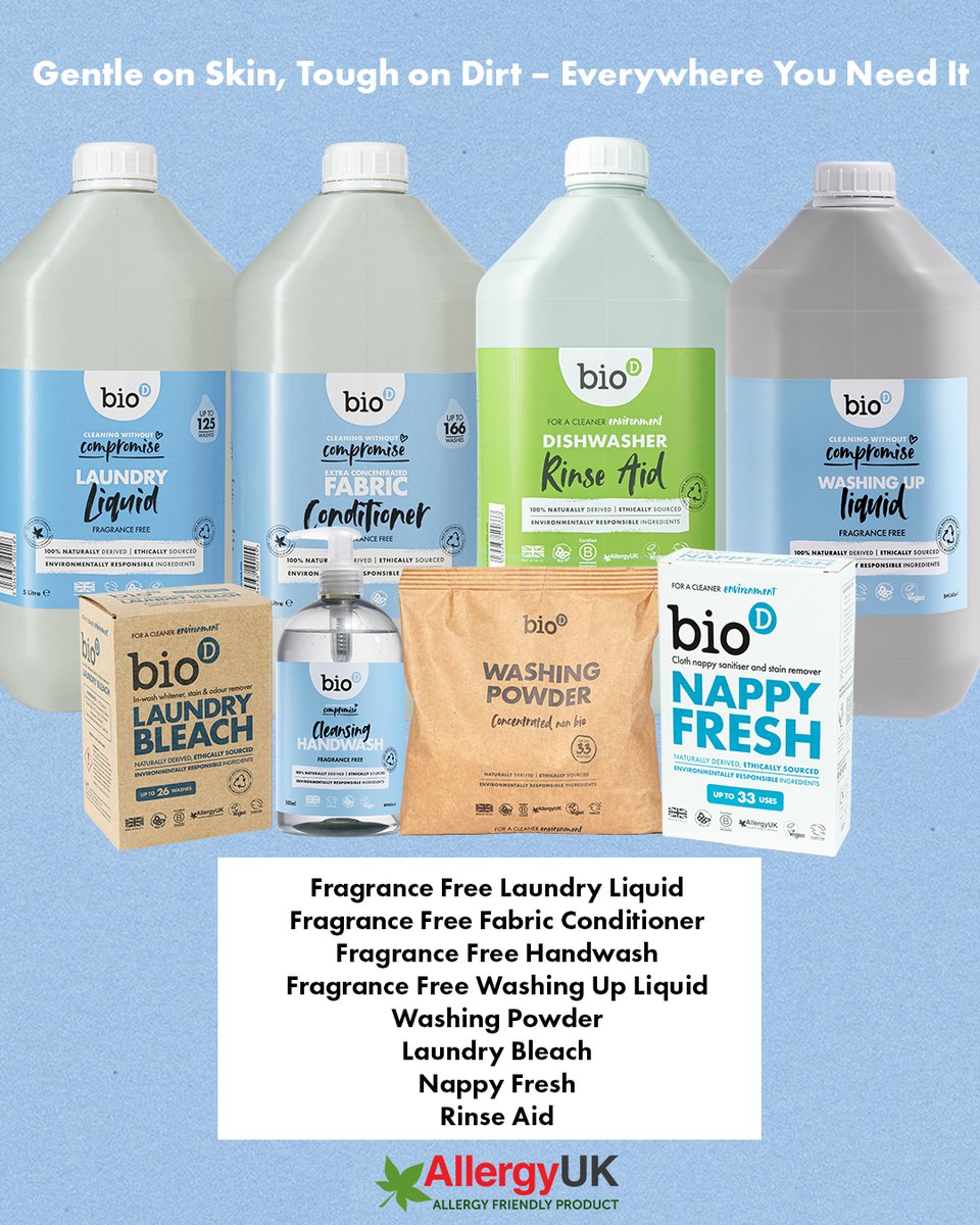 Big news!  Three more Bio-D products are now <a href="/AllergyUK1/">Allergy UK</a>  approved:

✅ Limescale Remover
✅ Furniture Polish
✅ Fragrance Free Toilet Cleaner

Eco-friendly + allergy-friendly = win win. 

🔗 Read more: biod.co.uk/blog/company-n…

#Eco #Cleaning #Allergy #Clean