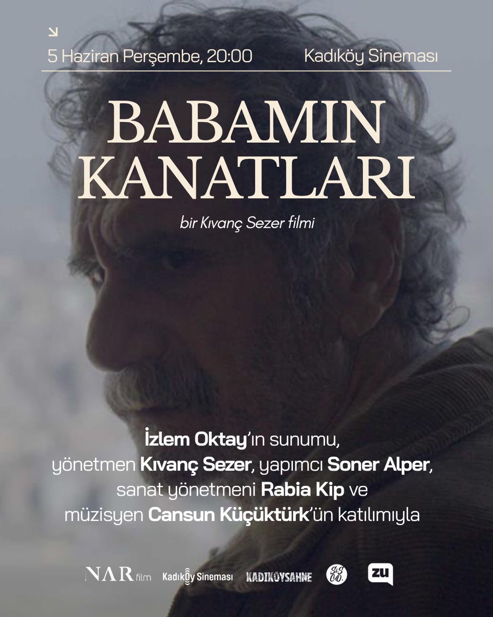 BABAMIN KANATLARI, yönetmen Kıvanç Sezer, yapımcı Soner Alper, sanat yönetmeni Rabia Kip ve filmin müziklerini yapan Bajar grubundan Cansun Küçüktürk’ün katılımıyla yarın akşam Kadıköy Sineması’nda.