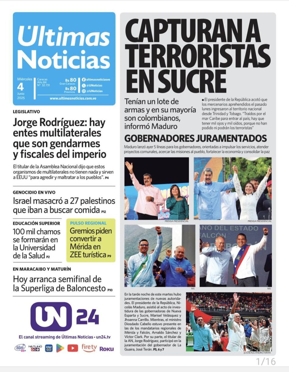 Rebelde 🍀 (@soydevenezuela8) on Twitter photo Terroristas No Pasarán el pueblo de #Venezuela cuida a su Presidente no crean que descansamos.
#MaduroEsPoderComunal 🌞🚩
#CHCh #4Mayo
<a href="/NicolasMaduro/">Nicolás Maduro</a> <a href="/dcabellor/">Diosdado Cabello R</a> <a href="/Asamblea_Ven/">Asamblea Nacional 🇻🇪</a> <a href="/POTUS/">President Donald J. Trump</a> <a href="/CNNEE/">CNN en Español</a> <a href="/HugoChavezCmdo/">Comando Hugo Chávez</a> <a href="/4F_Mamba/">Mamba Negra</a> <a href="/LaBunkeB/">Thania la Merideñita</a> Terroristas No Pasarán el pueblo de #Venezuela cuida a su Presidente no crean que descansamos.
#MaduroEsPoderComunal 🌞🚩
#CHCh #4Mayo
<a href="/NicolasMaduro/">Nicolás Maduro</a> <a href="/dcabellor/">Diosdado Cabello R</a> <a href="/Asamblea_Ven/">Asamblea Nacional 🇻🇪</a> <a href="/POTUS/">President Donald J. Trump</a> <a href="/CNNEE/">CNN en Español</a> <a href="/HugoChavezCmdo/">Comando Hugo Chávez</a> <a href="/4F_Mamba/">Mamba Negra</a> <a href="/LaBunkeB/">Thania la Merideñita</a>
